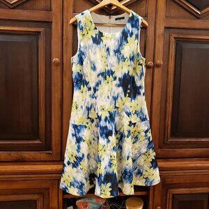 Like NEW Tommy Hilfiger Yellow & Blue Floral Fit & Flare Knee Length Dress Sz 12